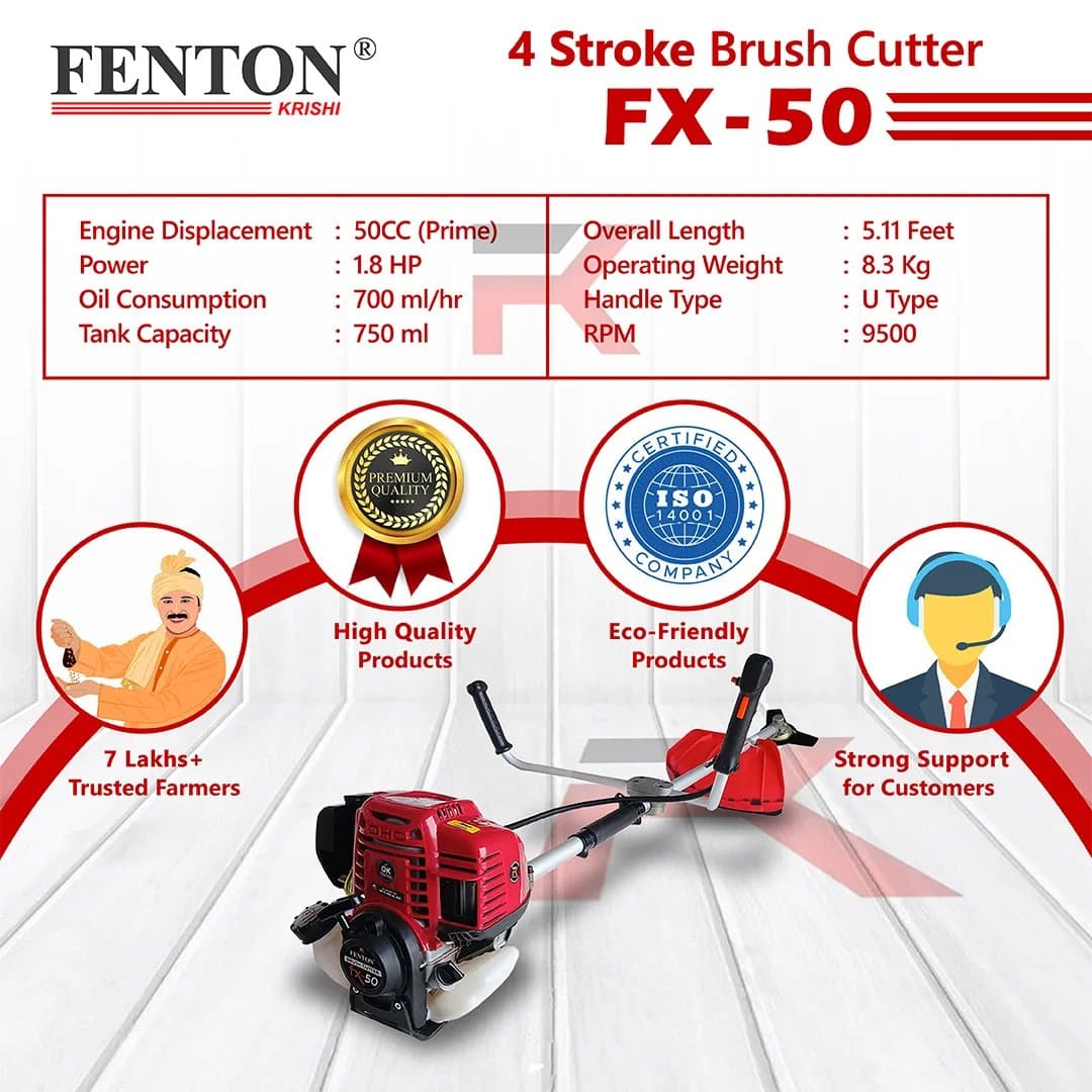 ഫെന്റൺ കൃഷി 50സിസി പ്രൈം 1.8HP SP 4 സ്ട്രോക്ക് പ്രൈം ബ്രഷ് കട്ടർ 80T | 3T | ചെയിൻസോ അറ്റാച്ച്മെന്റ് ഫ്യുവൽ ഗ്രാസ് ട്രിമ്മർ ഉപയോഗിച്ച് ടാപ്പ് ആൻഡ് ഗോ